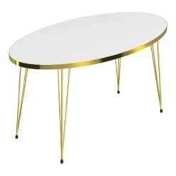 Table Basse Skævinge Ovale 43 X 90 X 50 Cm Blanc Or [en.casa] -Pas Cher Mobiliora Magasin table basse 12291785