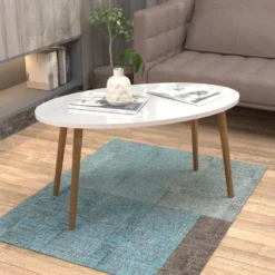 Table Basse Sindal Ovale 41 X 90 X 50cm Blanc Naturel [en.casa]