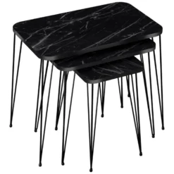 Set De 3 Tables D'appoint Rudkøbing Rectangulaires Gigognes Marbre Noir [en.casa] -Pas Cher Mobiliora Magasin table basse 12291845