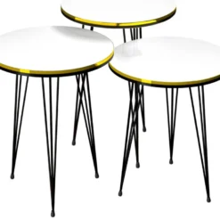 Set De 3 Tables D'appoint Ry Rondes Gigognes Blanc Noir [en.casa] -Pas Cher Mobiliora Magasin table basse 12291875