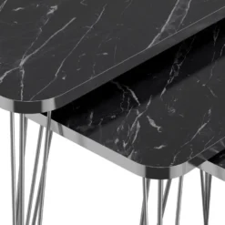 Set De 3 Tables D'appoint Rudkøbing Rectangulaires Gigognes Marbre Noir Argent [en.casa] -Pas Cher Mobiliora Magasin table basse 12291907