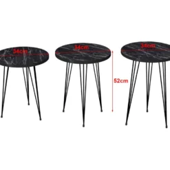 Set De 3 Tables D'appoint Ry Rondes Gigognes Marbre Noir [en.casa] -Pas Cher Mobiliora Magasin table basse 12291913