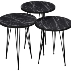 Set De 3 Tables D'appoint Ry Rondes Gigognes Marbre Noir [en.casa] -Pas Cher Mobiliora Magasin table basse 12291915