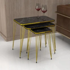 Set De 3 Tables D'appoint Rudkøbing Rectangulaires Gigognes Noir [en.casa]