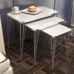 Set De 3 Tables D'appoint Rudkøbing Rectangulaires Gigognes Blanc Argent [en.casa]