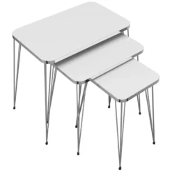 Set De 3 Tables D'appoint Rudkøbing Rectangulaires Gigognes Blanc Argent [en.casa] -Pas Cher Mobiliora Magasin table basse 12291985
