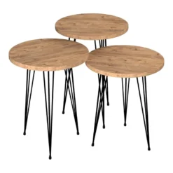 Set De 3 Tables D'appoint Ry Rondes Gigognes Naturel Noir [en.casa] -Pas Cher Mobiliora Magasin table basse 12292015