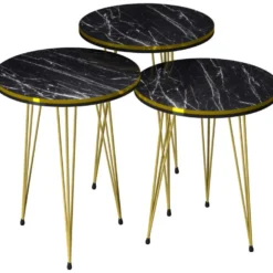 Set De 3 Tables D'appoint Ry Rondes Gigognes Noir Or [en.casa] -Pas Cher Mobiliora Magasin table basse 12292025