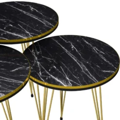 Set De 3 Tables D'appoint Ry Rondes Gigognes Noir Or [en.casa] -Pas Cher Mobiliora Magasin table basse 12292027