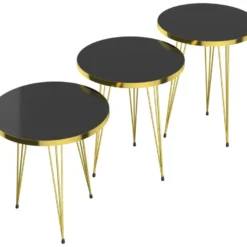 Set De 3 Tables D'appoint Skibby Rondes Gigognes Noir Or [en.casa] -Pas Cher Mobiliora Magasin table basse 12292359