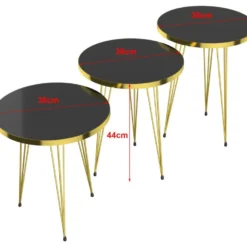 Set De 3 Tables D'appoint Skibby Rondes Gigognes Noir Or [en.casa] -Pas Cher Mobiliora Magasin table basse 12292361