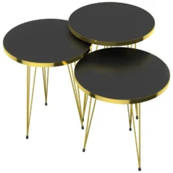 Set De 3 Tables D'appoint Skibby Rondes Gigognes Noir Or [en.casa] -Pas Cher Mobiliora Magasin table basse 12292363
