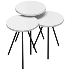 Set De 3 Tables D'appoint Ølgod Rondes Gigognes Blanc Noir [en.casa] -Pas Cher Mobiliora Magasin table basse 12292393
