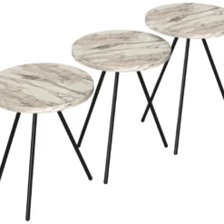Set De 3 Tables D'appoint Ølgod Rondes Gigognes Marbre Blanc Noir [en.casa] -Pas Cher Mobiliora Magasin table basse 12292409