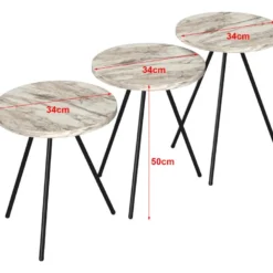 Set De 3 Tables D'appoint Ølgod Rondes Gigognes Marbre Blanc Noir [en.casa] -Pas Cher Mobiliora Magasin table basse 12292411