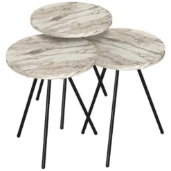 Set De 3 Tables D'appoint Ølgod Rondes Gigognes Marbre Blanc Noir [en.casa] -Pas Cher Mobiliora Magasin table basse 12292413