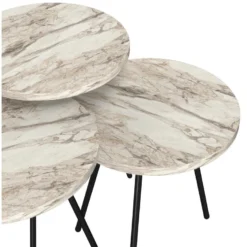 Set De 3 Tables D'appoint Ølgod Rondes Gigognes Marbre Blanc Noir [en.casa] -Pas Cher Mobiliora Magasin table basse 12292415