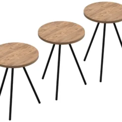 Set De 3 Tables D'appoint Ølgod Rondes Gigognes Naturel Noir [en.casa] -Pas Cher Mobiliora Magasin table basse 12292439
