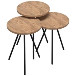 Set De 3 Tables D'appoint Ølgod Rondes Gigognes Naturel Noir [en.casa] -Pas Cher Mobiliora Magasin table basse 12292443