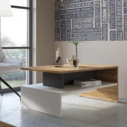 Table Basse Double Plateau - Naturel Et Blanc - NISUKA