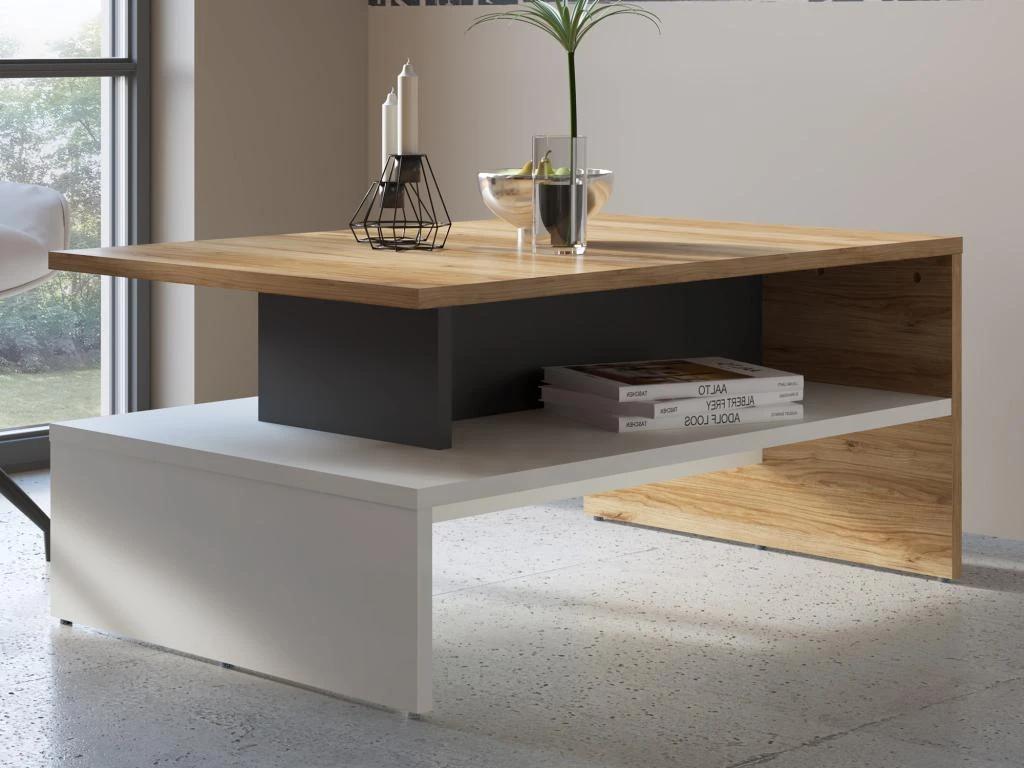 Table Basse Double Plateau - Naturel Et Blanc - NISUKA 4 Table Basse Double Plateau - Naturel Et Blanc - NISUKA – Image 2