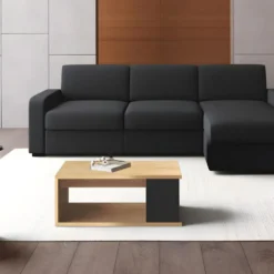 Table Basse ALDANA - Plateau Relevable - Bois Et MDF - Chêne Et Anthracite