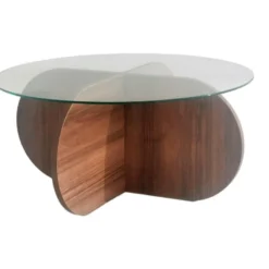 Tables Basses Rhin Ronde En Bois Cristal En Couleur Nogal. 75x35x75cm