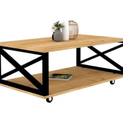 Table D’appoint Tajo Design Panneau De Particules Plaqué Mélaminé En Couleur Atlantic Pino. 98x33,6x60cm