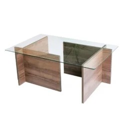 Tables Basses Rhin Design En Verre Trempé En Couleur Nogal. 105x40x65cm