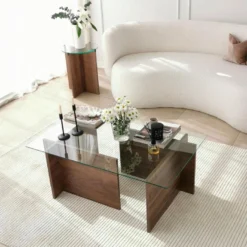 Tables Basses Rhin Design En Verre Trempé En Couleur Nogal. 105x40x65cm -Pas Cher Mobiliora Magasin table basse 12358969