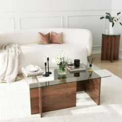 Tables Basses Rhin Design En Verre Trempé En Couleur Nogal. 105x40x65cm -Pas Cher Mobiliora Magasin table basse 12358973
