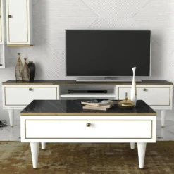 Table D’appoint Tamesis Design Panneau De Particules Plaqué Mélaminé En Couleur Blanc Or Noir. 90x60x42,3cm -Pas Cher Mobiliora Magasin table basse 12358997