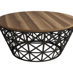 Table D’appoint Ganges Design Panneau De Particules Plaqué Mélaminé En Couleur Nogal Noir. 90x90x38cm