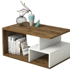 Table D’appoint Niger Design Panneau De Particules Plaqué Mélaminé En Couleur Foncé Nogal Blanche. 90x54x42cm