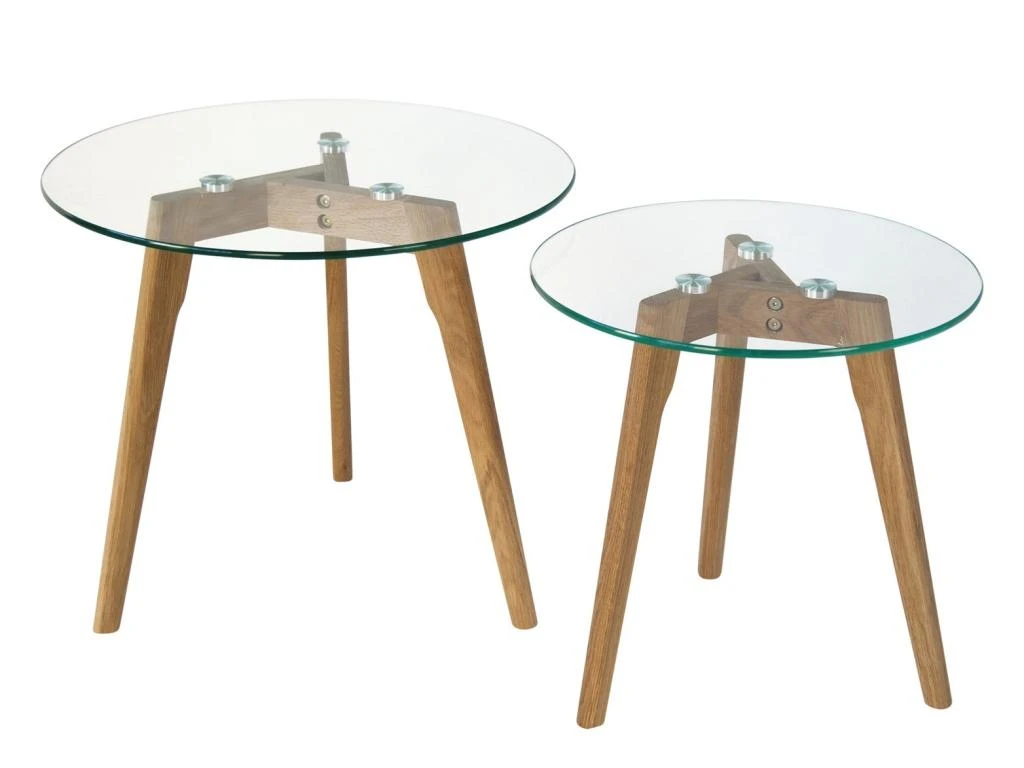 Set De Deux Tables Basses Plateau En Verre Pied En Bois TABA06006 3 Set De Deux Tables Basses Plateau En Verre Pied En Bois TABA06006