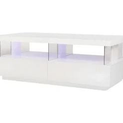 Table Basse Et Luminaire Led - Rectangulaire - En Panneaux De MDF - Blanc - Style Contemporain - L120 X P60 X H45 Cm - BLUE LIGH