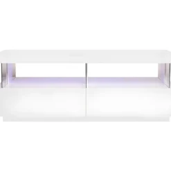 Table Basse Et Luminaire Led - Rectangulaire - En Panneaux De MDF - Blanc - Style Contemporain - L120 X P60 X H45 Cm - BLUE LIGH -Pas Cher Mobiliora Magasin table basse 12586737