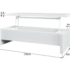 Table Basse Relevable - Blanc Laque - L 120 X P 60 X H 35 - LARS -Pas Cher Mobiliora Magasin table basse 12598239