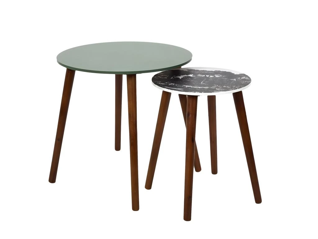 VOSSA - Duo De Tables Gigognes Coloris Vert Et Motif Forêt 3 VOSSA - Duo De Tables Gigognes Coloris Vert Et Motif Forêt