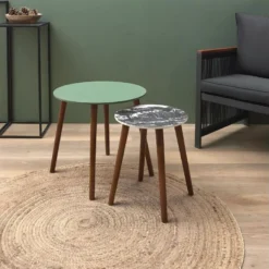 VOSSA - Duo De Tables Gigognes Coloris Vert Et Motif Forêt 8 VOSSA - Duo De Tables Gigognes Coloris Vert Et Motif Forêt -Pas Cher Mobiliora Magasin table basse 12599787