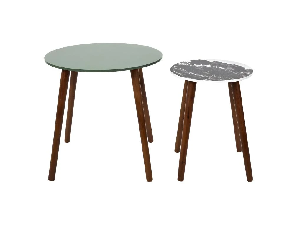 VOSSA - Duo De Tables Gigognes Coloris Vert Et Motif Forêt 6 VOSSA - Duo De Tables Gigognes Coloris Vert Et Motif Forêt – Image 4