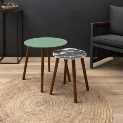 VOSSA - Duo De Tables Gigognes Coloris Vert Et Motif Forêt 11 VOSSA - Duo De Tables Gigognes Coloris Vert Et Motif Forêt -Pas Cher Mobiliora Magasin table basse 12599793