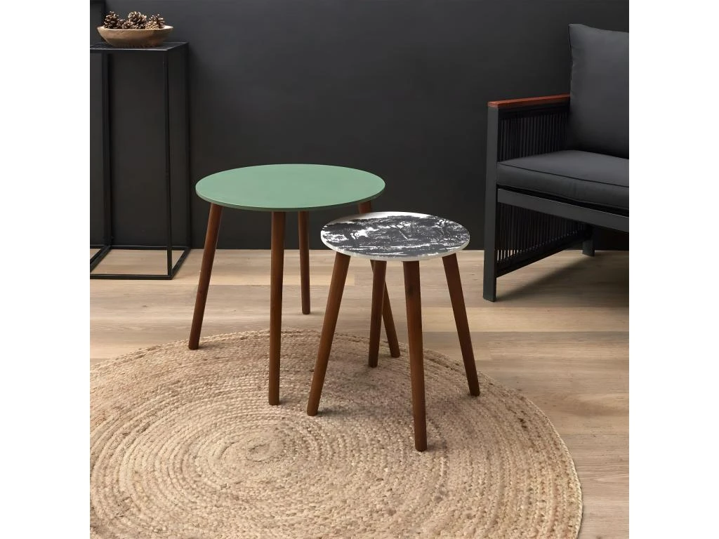 VOSSA - Duo De Tables Gigognes Coloris Vert Et Motif Forêt 7 VOSSA - Duo De Tables Gigognes Coloris Vert Et Motif Forêt – Image 5