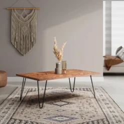 Table Basse En Bois De Sheesham Et Métal - Naturel Et Noir - CARANA