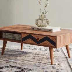 Table Basse Avec 1 Tiroir Et 1 Niche - Bois De Sheesham - Naturel Et Noir - PALONI -Pas Cher Mobiliora Magasin table basse 12620891