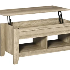 Table Basse Rectangulaire Plateau Relevable 2 Niches Et Coffre Panneaux Particules Aspect Chêne Clair -Pas Cher Mobiliora Magasin table basse 12629557