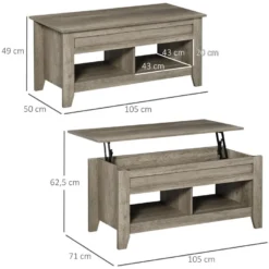 Table Basse Rectangulaire Plateau Relevable 2 Niches Et Coffre Panneaux Particules Aspect Chêne Clair -Pas Cher Mobiliora Magasin table basse 12629559