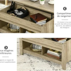 Table Basse Rectangulaire Plateau Relevable 2 Niches Et Coffre Panneaux Particules Aspect Chêne Clair -Pas Cher Mobiliora Magasin table basse 12629563