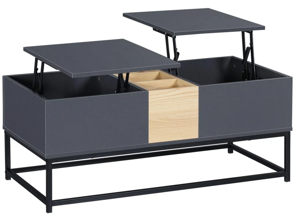 Table Basse Relevable Double Plateau Multi-rangement - Dim. 100L X 50l X 42H Cm - Acier Panneaux Coloris Pin Gris 4 Table Basse Relevable Double Plateau Multi-rangement - Dim. 100L X 50l X 42H Cm - Acier Panneaux Coloris Pin Gris – Image 2