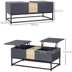 Table Basse Relevable Double Plateau Multi-rangement - Dim. 100L X 50l X 42H Cm - Acier Panneaux Coloris Pin Gris 9 Table Basse Relevable Double Plateau Multi-rangement - Dim. 100L X 50l X 42H Cm - Acier Panneaux Coloris Pin Gris -Pas Cher Mobiliora Magasin table basse 12629995